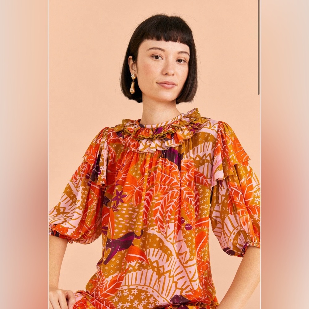 Farm Rio Beige Jungle Panther Blouse